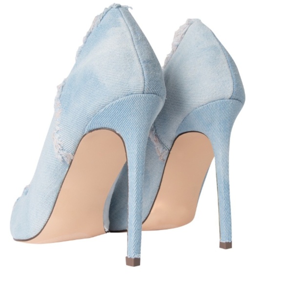 Women's Denim Heels Stiletto Pumps Shoes - Picture 3 of 4